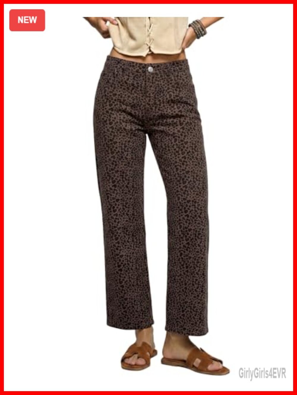 Wide Leg Ankle Jeans Leopard Print High Waist Women